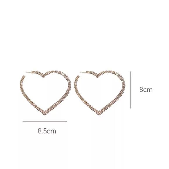 💎279💎 Big Heart Crystal Hoop Earrings Women's Geometric Rhinestone Earrings - Picture 8 of 16